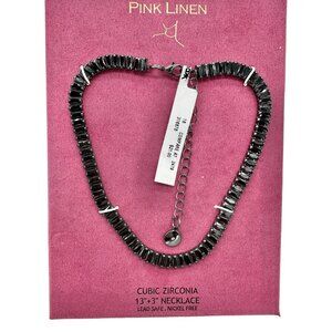 Pink Linen Necklace Black Cubic Zirconia Adjustable Lead Safe Nickel Free in Box